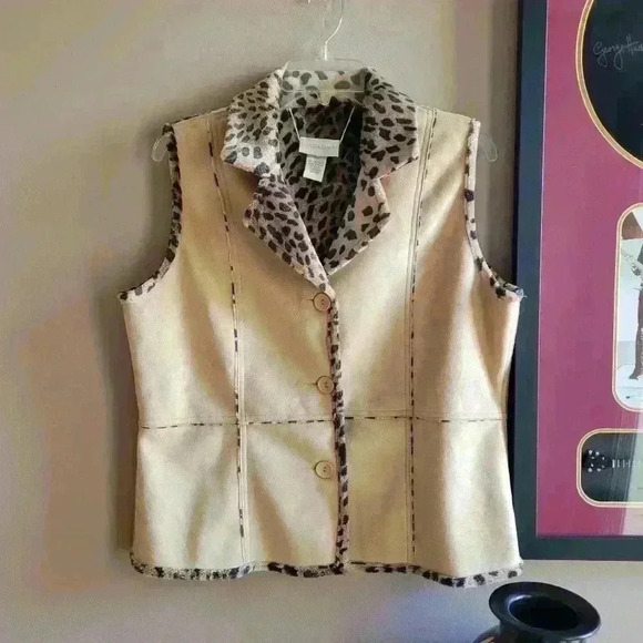 Reversible DRAPERS & DAMONS Women's Vest Animal Print/Tan Sleeveless SZ PM - Picture 3 of 10